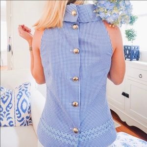 NWT - Super cute gingham top with gold button details.